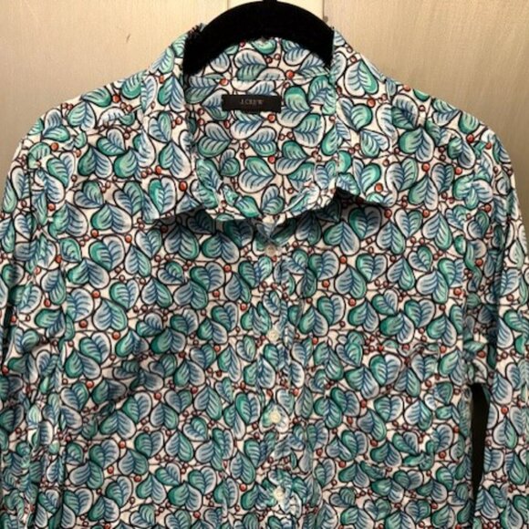 J Crew Leaves & Berries Green Blue Popover Button Front Shirt - Picture 5 of 16